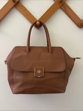 Tory Burch Clara Leather Satchel & Crossbody Bag in Cognac/Tan